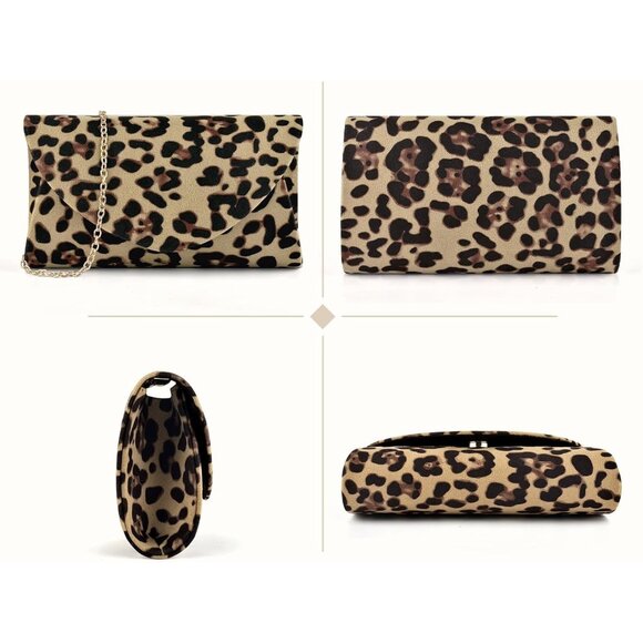 Women Suede Leopard Print with Chain Evening Bag for Wedding Cocktail Prom - Picture 6 of 7